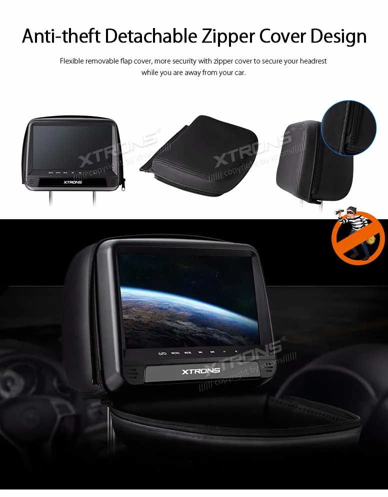 Sale 2x9" Headrest Car DVD Car Headrest DVD Headrest Car Monitor DVD with Buit-in HDMI Port & Detachable Zipper Cover Design 5