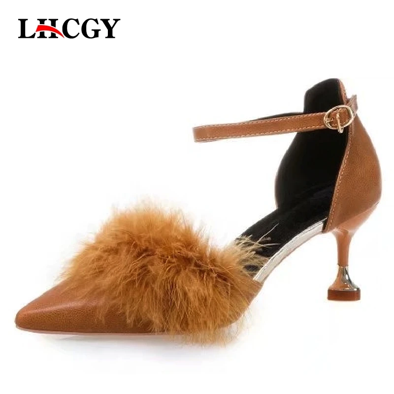 fur strappy heels