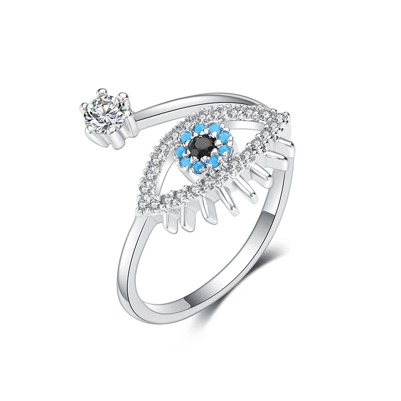 

Classical Silver Cubic Zirconia Eye Ring For Women Adjustable Evil Eye Open Ring Engagement Wedding Female Bohemia Jewelry Gift
