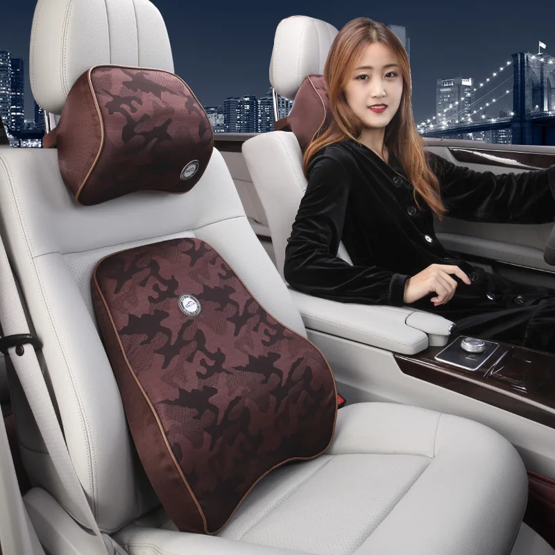 1 комплект, Автомобильная подушка на подголовник и подушка на спинку для автомобильного сиденья, поясничная поддержка, с памятью, хлопковая, с принтом, подушка для боли в спине