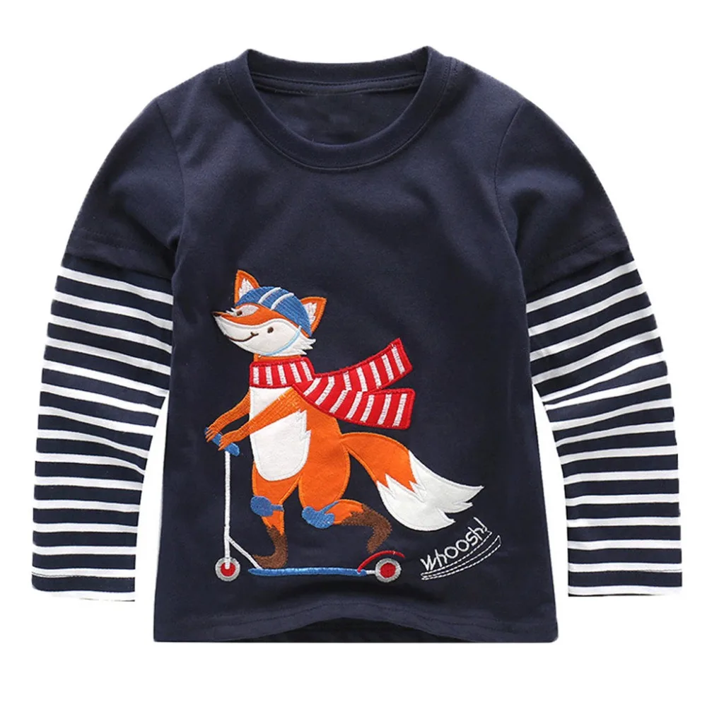 

Jumping Meters Children T shirts Boys Tops Animal Applique Baby Boy Sweatshirt 100% Cotton Clothes Kids T-shirt Boys Clothing