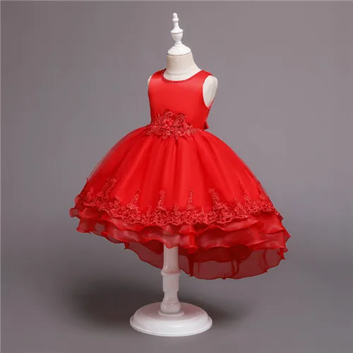Платье с цветочным узором для девочек для свадебной вечеринки; одежда для дня рождения для маленьких девочек; элегантные Детские платья для первого причастия с вышивкой для девочек - Цвет: red