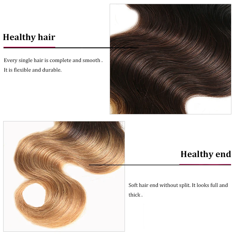 Alimice Indian Ombre Body Wave Lace Closure T1B427 Human Hair Closure T1B430 8-24Inch FreeMiddleThreeSide Part Non Remy  (1)