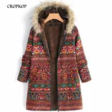 CROPKOP Winter Warm Coat 2019 New Outsize Hooded Pockets Zipper Coats Feminine Vintage Geometric Print Casual Coat Ladies CROPKOP Winter Warm Coat 2019 New Outsize Hooded Pockets Zipper Coats Feminine Vintage Geometric Print Casual Coat Ladies