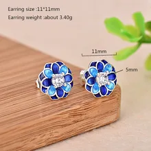 925 Серебряные эмалевые серьги Красивая синяя эмаль и 5 мм белые циркониевые серьги-гвоздики для женщин ювелирные изделия с эмалью