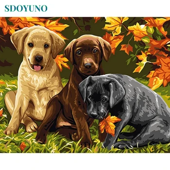 

SDOYUNO Frame Dogs Animals DIY Painting By Numbers Modern Wall Art Coloring By Number Handpainted Oil Painting For Home Decor