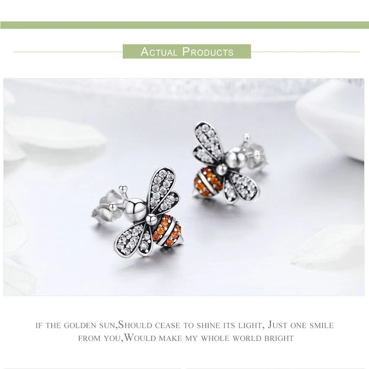 Женские изысканные серьги гвоздики Bee Story модные серебряные ювелирные