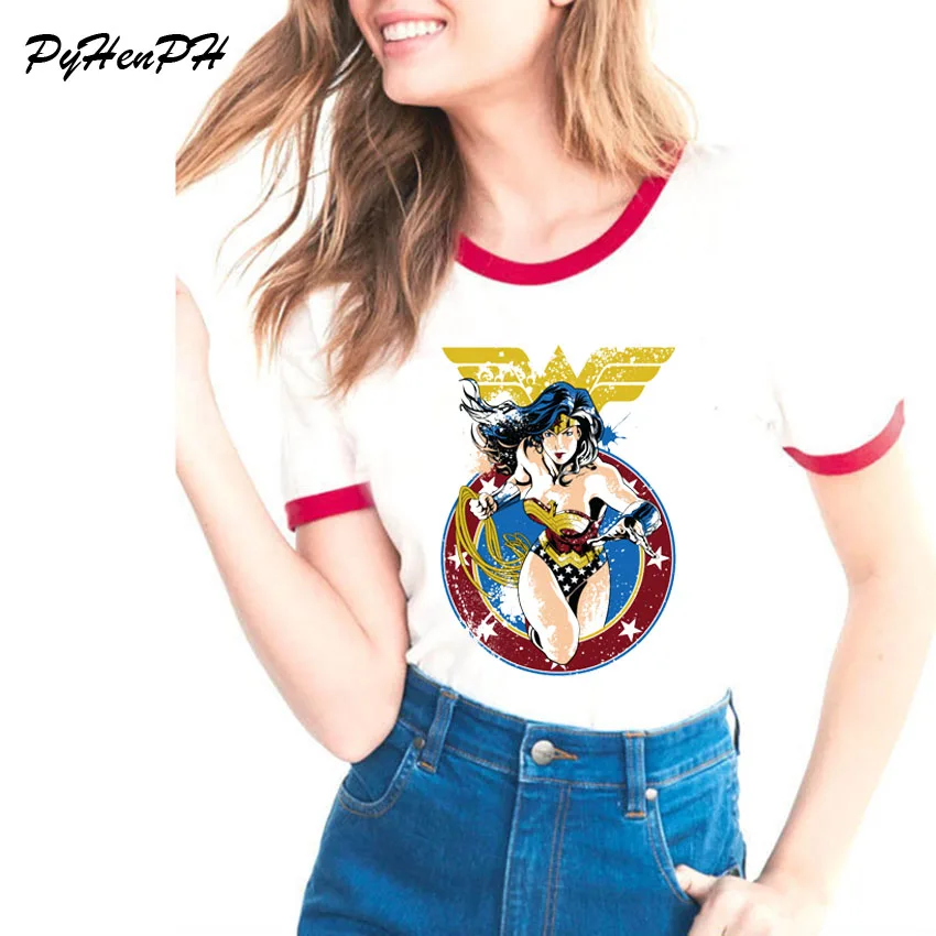 Newe Wonder Woman Футболка с принтом женские летние Забавные футболки Супермена модные крутые женские футболки с короткими рукавами