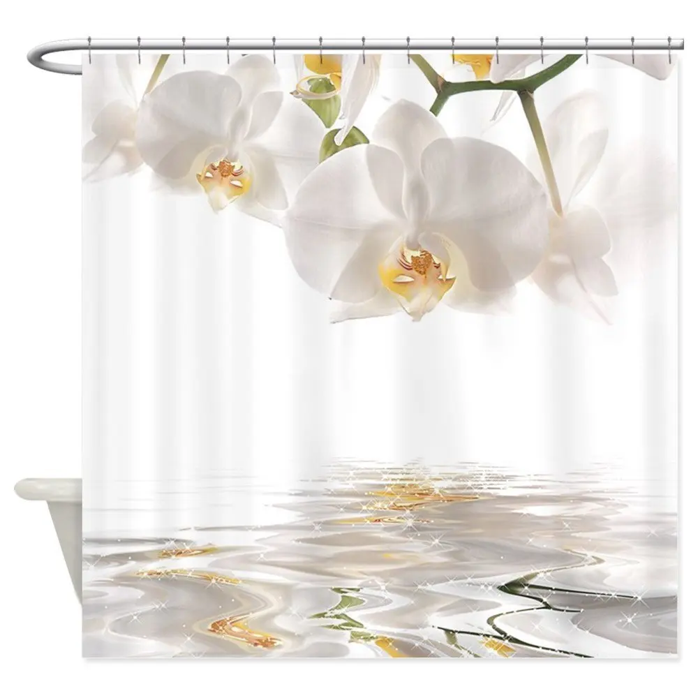 

Orchids Reflection Decorative Fabric Shower Curtain 12 Hooks Curtains Bath Customize Wholesale
