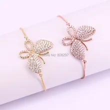 10 шт золото/розовое золото микро Pave CZ бабочка соединитель шарм браслеты для женщин