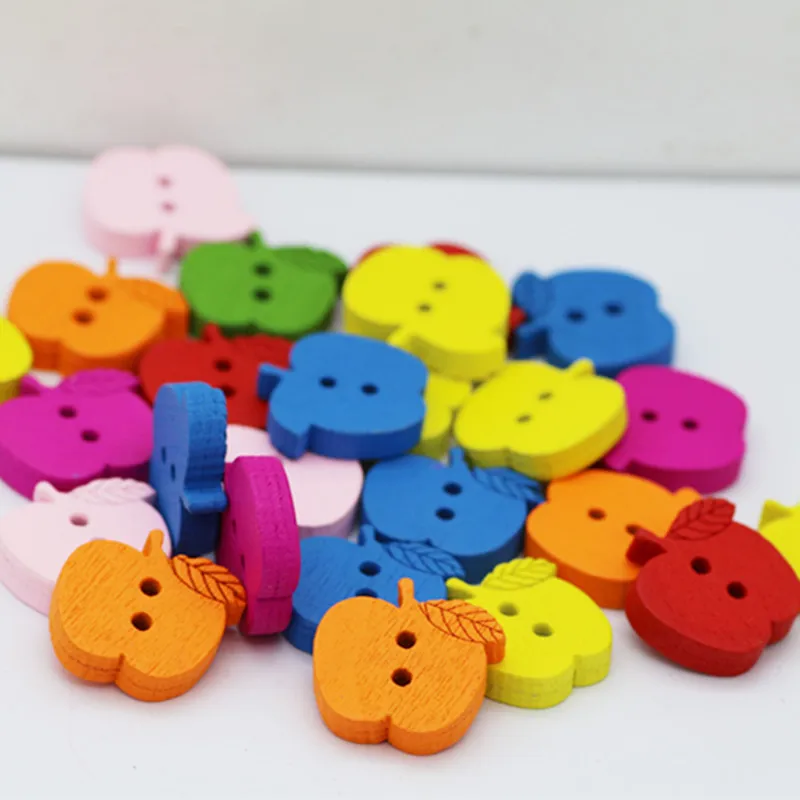 

10pcs 15*16mm Random Color Apple shape decorative wooden buttons sewing seam scrapbooking accessories button for clothing 51034