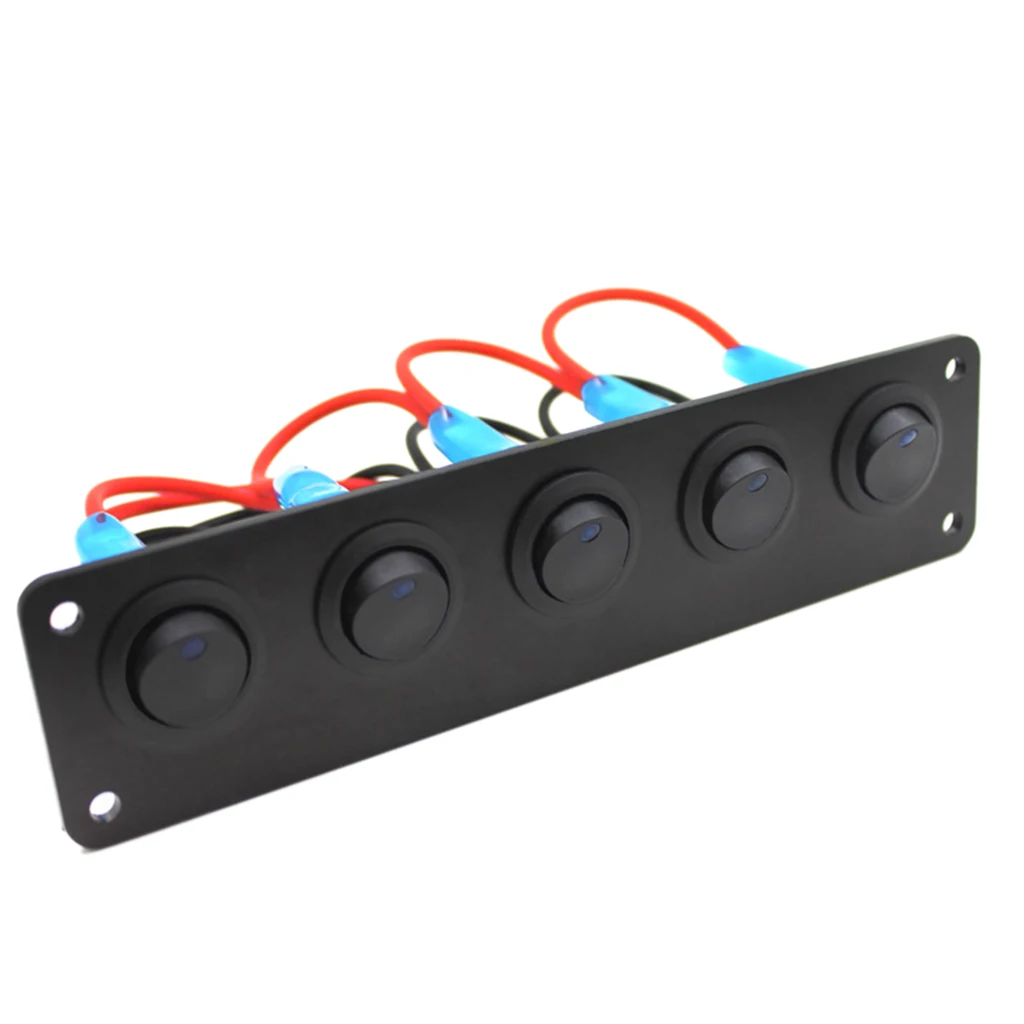  5 Gang ON-OFF Marine Ignition Toggle Rocker Switch Panel Waterproof For RV Car Boat Vehicles Truck Trailer Yacht (Blue LED)