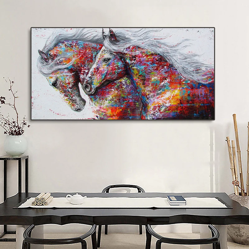 

The Two Running Horse Wall Art Pictures Animal Poster and Print For Living Room Home Decor Wall Canvas calligraphy Painting
