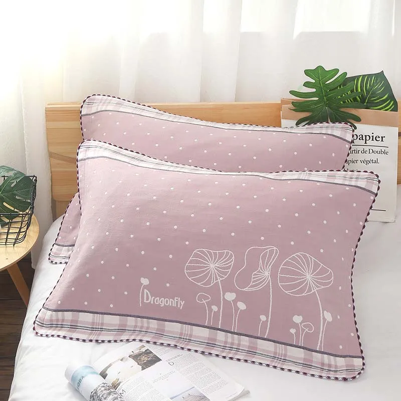 

1pcs Soft Health 100% Cotton Pillowcase Three Layers of Gauze Pillow Case Adult Pillowslip Thickened Pillowcases 50*75 cm