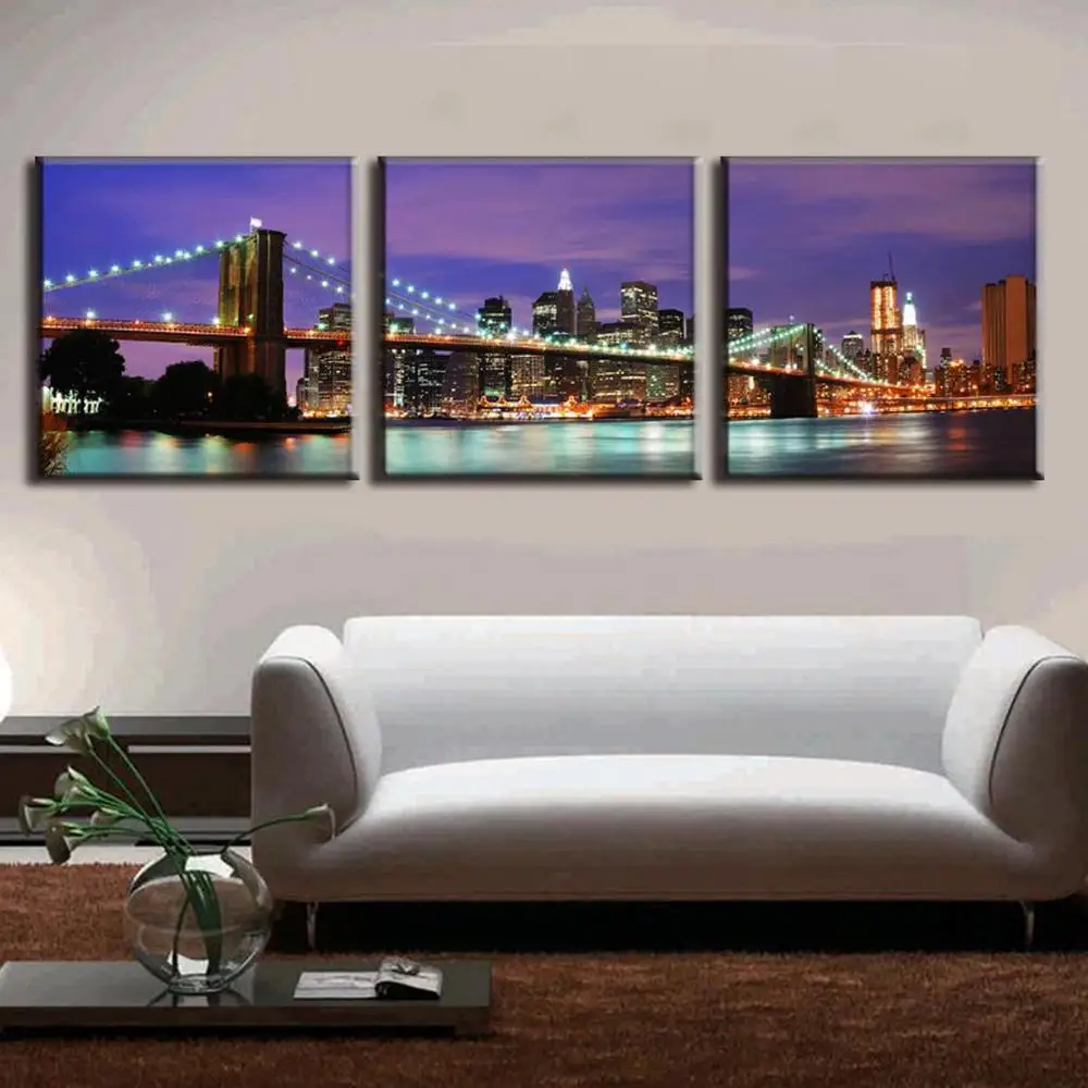 

Painting Frame Art Poster Wall Modular 3 Panel New York City At Night Picture Home Decor Print On Canvas For Living Room Modern