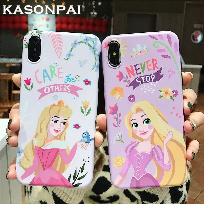 

Classic Anime Cartoon Princess Snow White Cinderella Rapunzel Soft IMD Cover Case For iPhone 8 7 6 6s Plus X XR Xs Max Cute Case