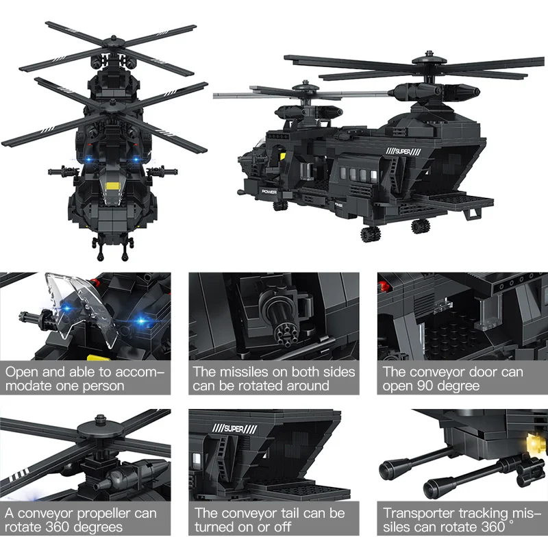 1351PCS SWAT Team Transport Helicopter Building Blocks legoingly Military City Police Figures Educa