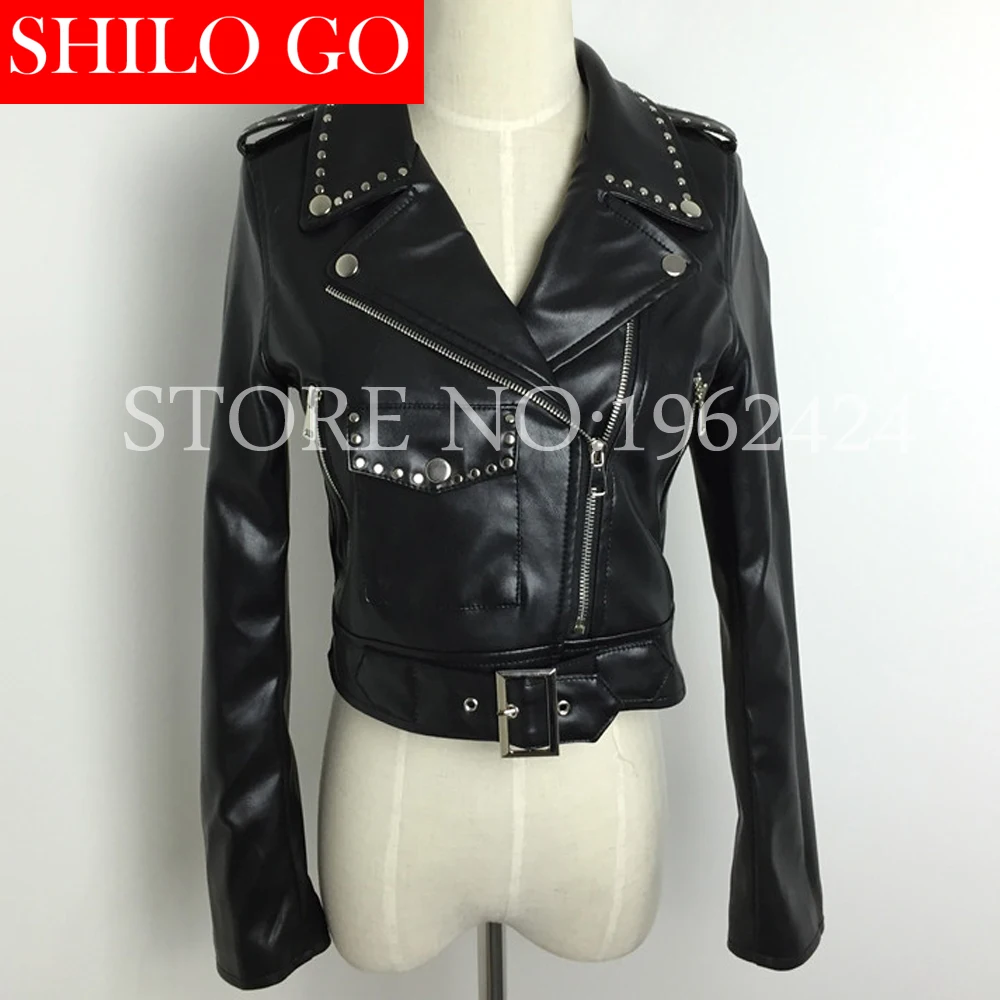 2016 fashion new autumn winter women s high quality European lapel rivet zipper tide motorcycle Faux