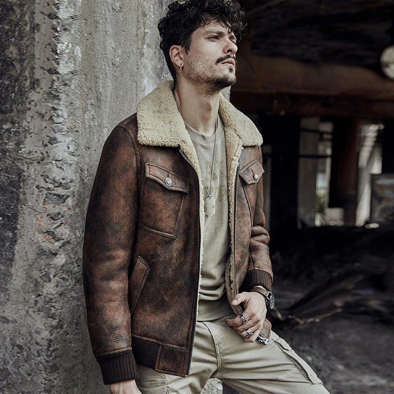 B3 Sheepskin Jacket Rust color Vintage shearling jacket Men's