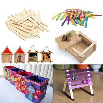 

50pcs Wooden Popsicle Stick Kids Hand Crafts Art Ice Cream Lolly Cake DIY Making Funny Gift Baby Shower Birthday Decor Supplies