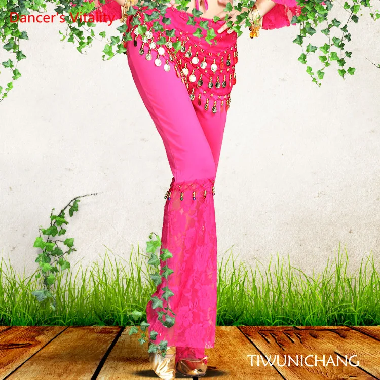 Женские молочный шелк+ кружевные брюки для танца живота 7 цветов тренировочные штаны для танца живота r индийская принцесса Блестки Танец живота