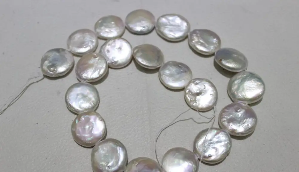

White coin fresh water pearl necklace DIY Material 17-19mm 15"No Metal"Handmade