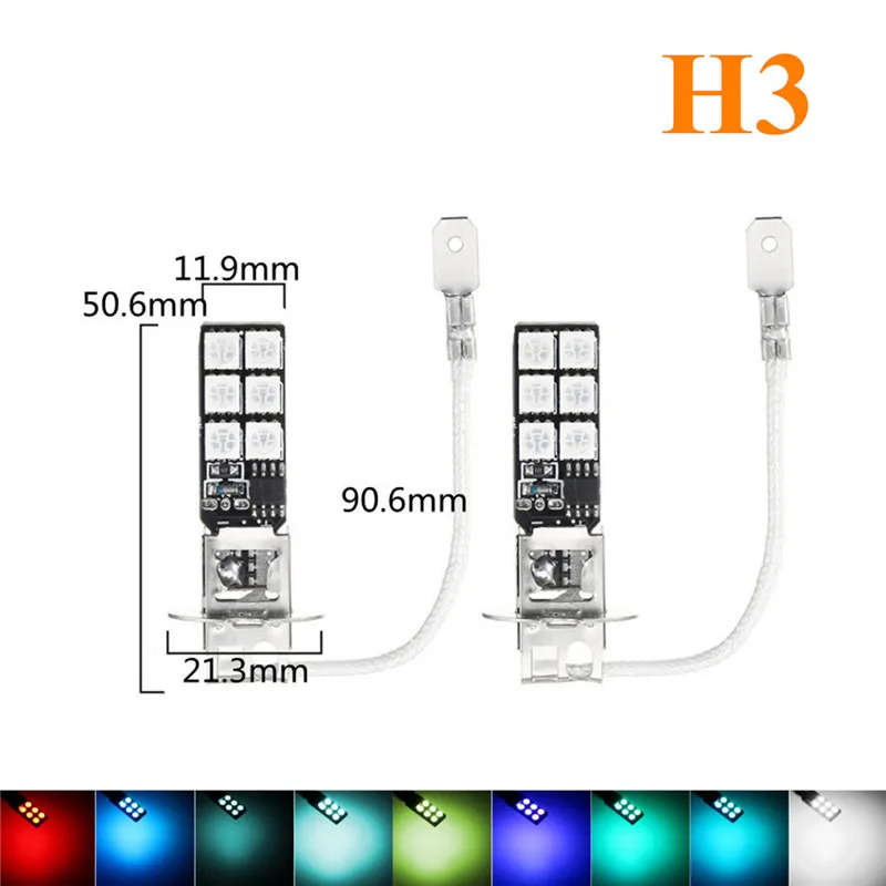 2 шт. H1 H3 RGB беспроводной 5050 управление 12 SMD стробоскоп Led украшение DRL противотуманный светильник лампы Парковка дневные ходовые резервные лампы дистанционного управления - Испускаемый цвет: Кристально-синий