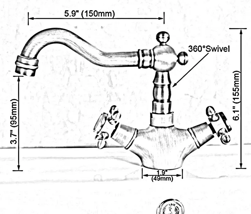 Antique Red Copper Brass Dual Cross Handles Bathroom Kitchen Basin Sink Faucet Mixer Tap Swivel Spout Deck Mounted mnf256
