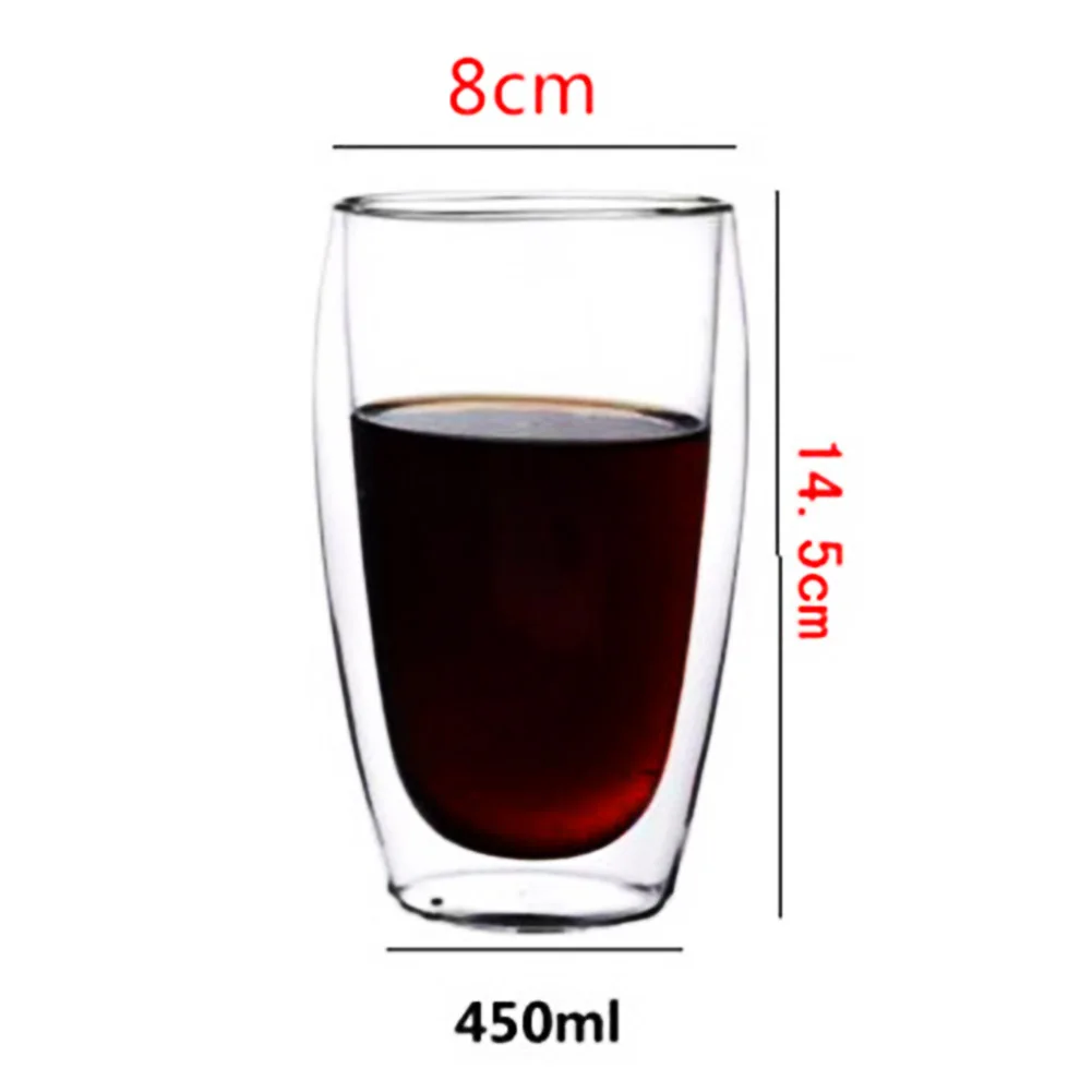 Мода 450 мл термостойкая стеклянная двухслойная чашка для кофе круглая кружка для напитков домашняя чашка - Цвет: Transparent