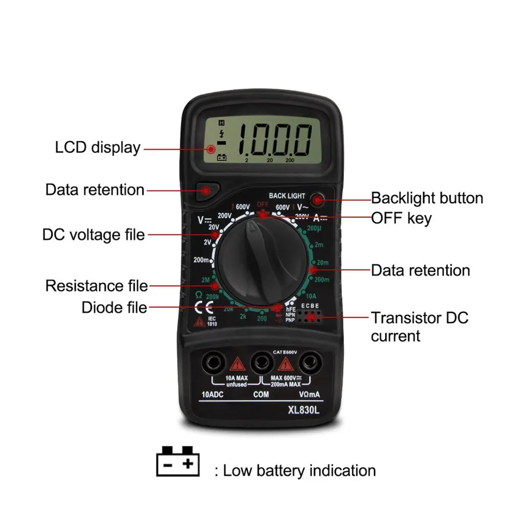 XL830 Mini Digital Multimeter 1999 Counts AC/DC Voltage Current Resistance Frequency Tester True RMS NCV Tester Meter