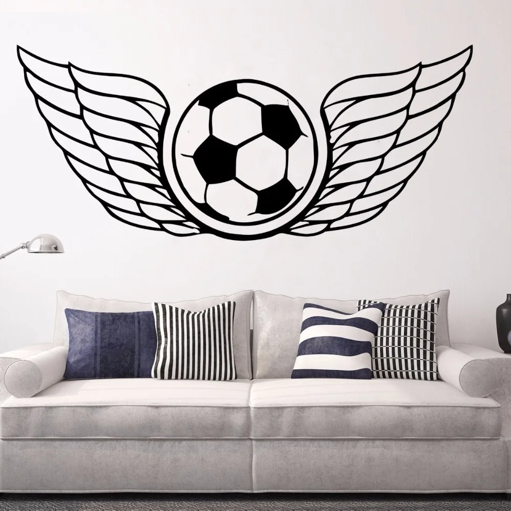 

Art Wall Sticker Soccer Wings Wall Decor Interiors Ball Sports Player Room Decoration Vinyl Art Removeable Poster Mural LY163