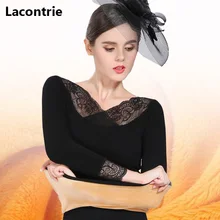 Lacontrie модные женские туфли пикантные утепленные Термальность нижнее белье дамы кружева шить Повседневное флисовые теплые кальсоны наборы для зимних T167