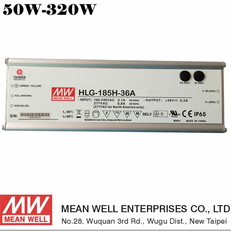 

MEAN WELL LED Driver MW ELG HLG 36V 48V 75W 100W 150W 200W 240W 300W 480W 600W Power Supply IP65 Meanwell Adjustable Transformer