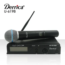 Derrica U-6198 Профессиональный UHF беспроводной микрофон караоке система с U-198 портативный передатчик микрофон