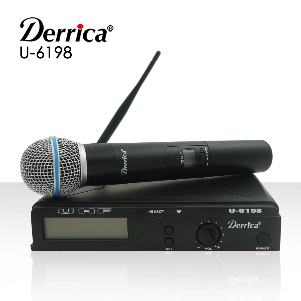 Бесплатная доставка! Derrica U-6198 Профессиональный UHF Беспроводной микрофон караоке Системы с U-198 ручной передатчик Микрофон Mic