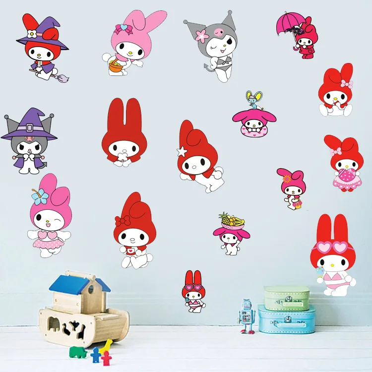 الكرتون مرحبا كيتي الاطفال فتاة غرفة الجدار ملصق صائق ملصق طاقم غرفة نوم المنزل DIY ديكور D453