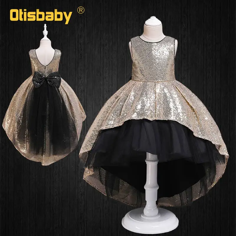 Летние платья с блестками и хвостом для маленьких девочек; Детские платья для церемонии, свадьбы, выпускного, дня рождения; Детские Вечерние платья на выпускной