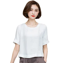 Плюс размер свободные короткие футболки женские летние с коротким рукавом o-образным вырезом Топы футболки сплошной цвет повседневные белые женские футболки FP0832