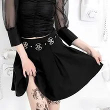 Готический Высокая Талия Женская плиссированная юбка пентаграмма черный уличная крутой для хипстеров Девушка Лето Повседневное Соблазнительные мини-юбки Студенческая юбка