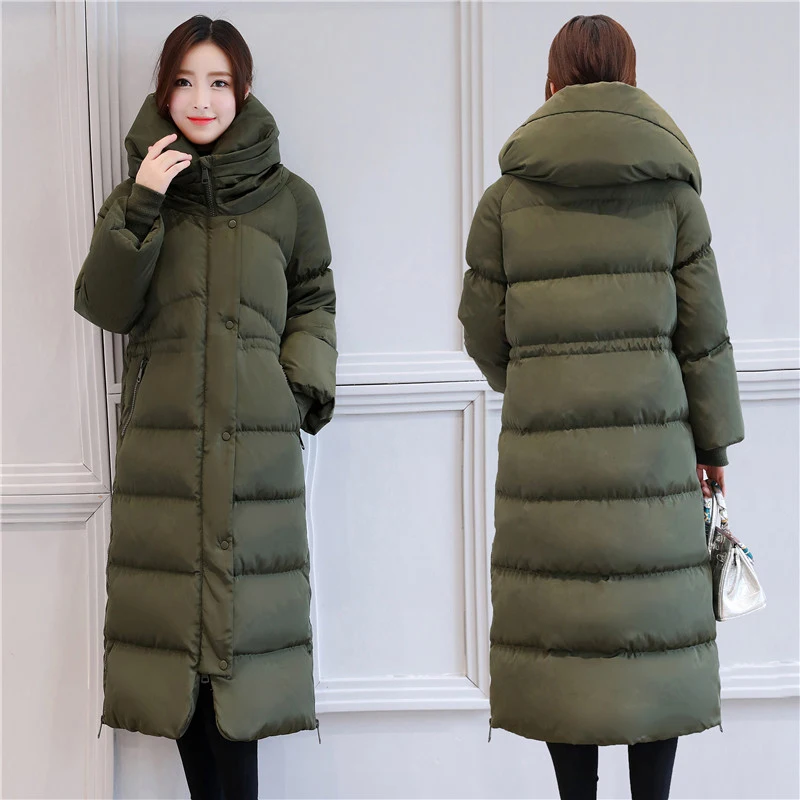 2019New зимняя длинная детская одежда пуховик Для женщин одежда пальто Большие размеры теплая дутая куртка черного цвета