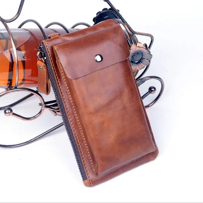 

YIANG Men's Clutch Handbags Genuine Leather Male Mobile Phone Bags Business Casual Long Wallets Large Capacity Man Day Clutches