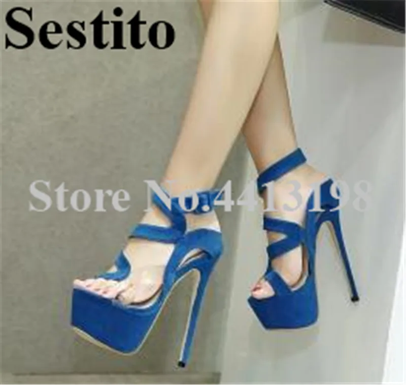 

2019 European Newest Fashion PVC Stitching Peep Toe Sandals Summer Stiletto Heel Platform Ankle Buckle Strap Dress Women shoes
