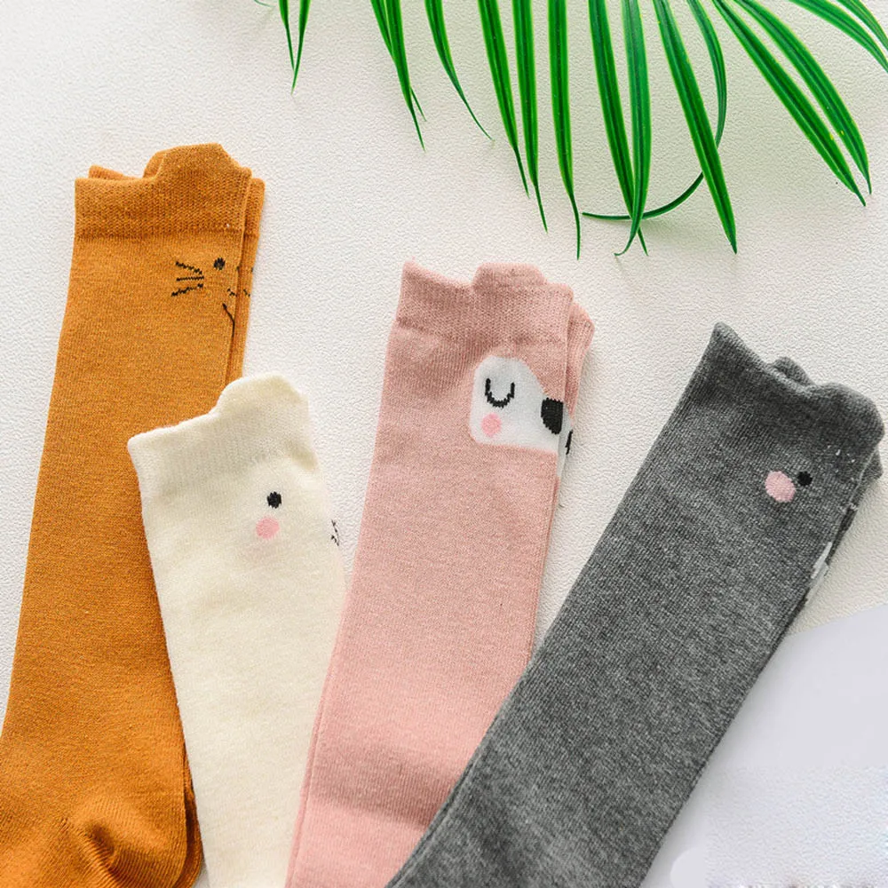 Хлопковые носки для малышей Детские носки до колена с принтом животных для мальчиков и девочек Нескользящие носки с изображением животных из мультфильмов От 1 до 3 лет