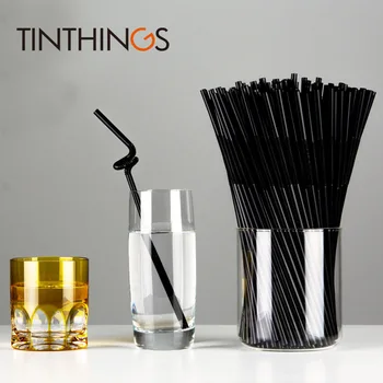 

100 Pcs Disposable Plastic Straws black Flexible Wine juice drinking straw Kids Birthday Wedding Supplies Store
