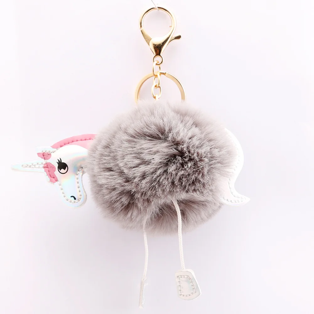 QiYuFang милый пушистый брелок для ключей с единорогом искусственный кроличий мех шар Pom ключ "Помпон" цепь сумка женский брелок аксессуары оптом