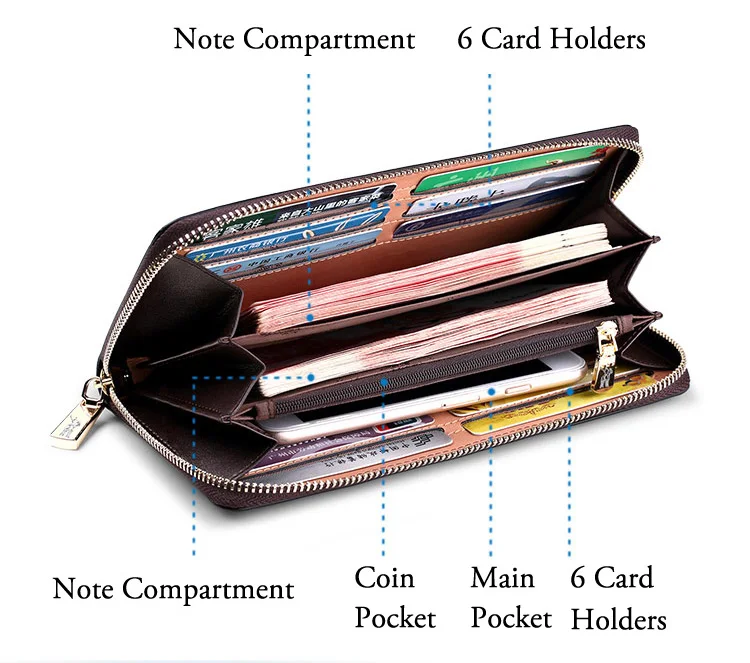 Деловой мужской длинный клатч из натуральной кожи, большой кошелек для мобильного телефона, кредитный держатель для карт, кошелек на молнии