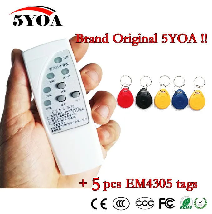 

4 Frequency RFID Copier Reader Writer Programmer + 5 Pcs EM4305 T5577 Rewritable ID Keyfobs Tags Card