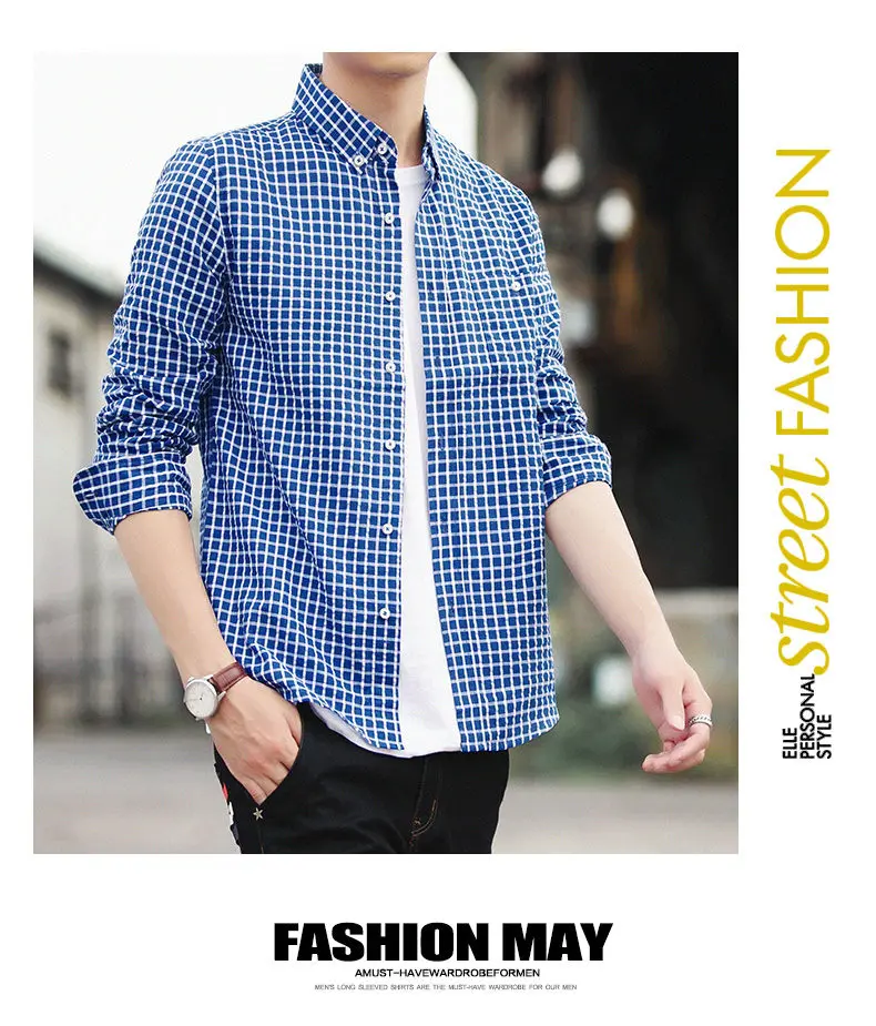 5XL Plaid shirts men clothing Autumn Spring Cotton long sleeve Top quality male shirts dress Brand Muls Plus size 2017 New DJ359-11
