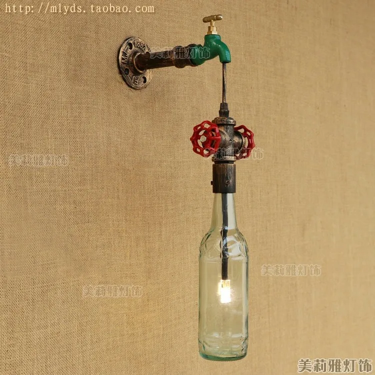 Деревенский Ретро Лофт винтажный настенный светильник труба-лампа стеклянный кран для бутылки форма промышленные настенные бра Arandela Lamparas De Pared