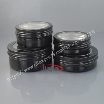 

100g black aluminum jar/tin/can with window.Aromatherapy tin,100ml cosmetic aluminum jar,for cream/candles/food storage